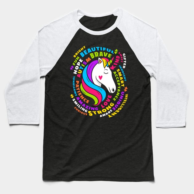 autism unicorn autism awareness Baseball T-Shirt by Jandjprints